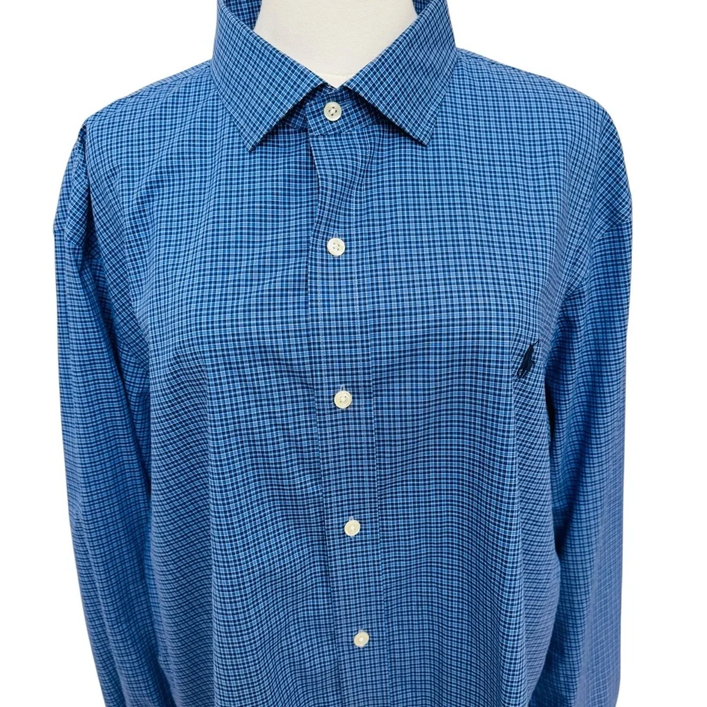 Polo Ralph Lauren Slim Fit Easy Care Blue Check Button Down Shirt Men’s XXL